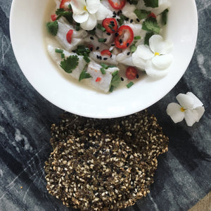 Sea Bass Ceviche & Sesame Crackers (Gluten Free)