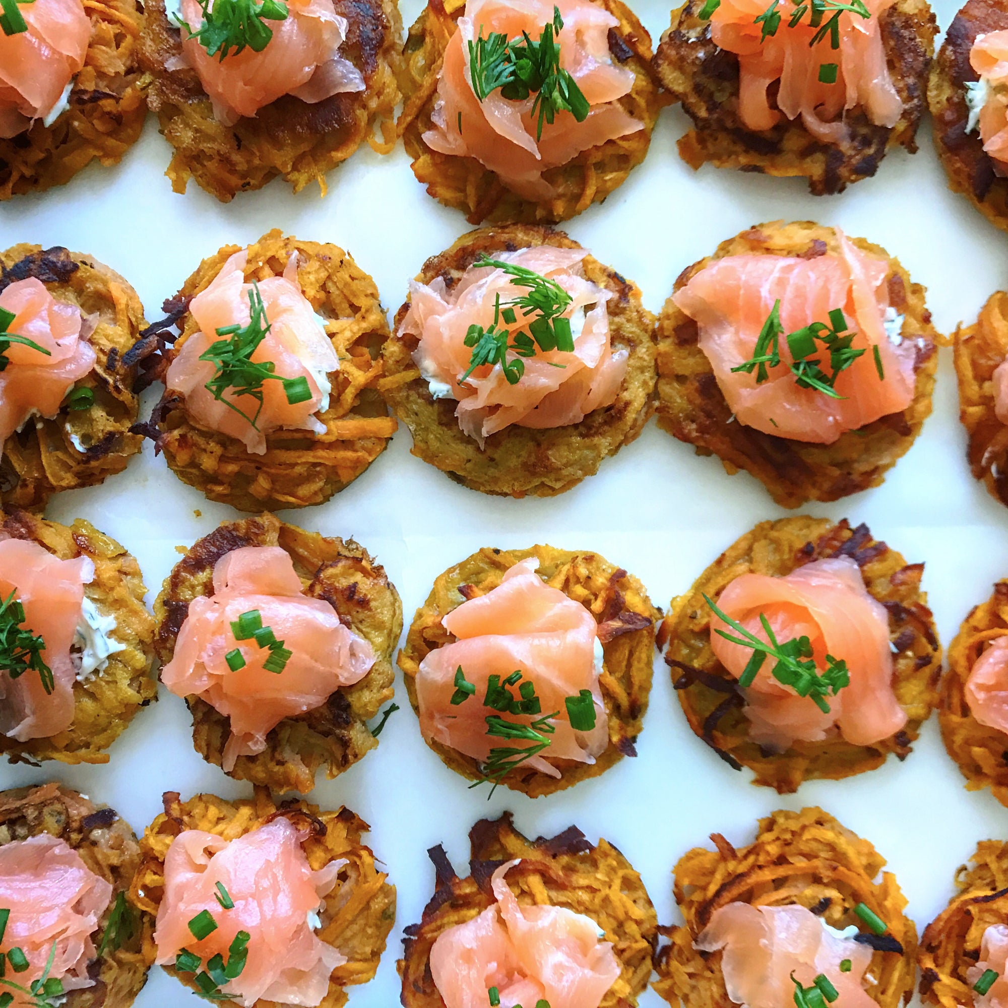 Sweet Potato - Smoked Salmon - Herbed Cream Cheese Stacks